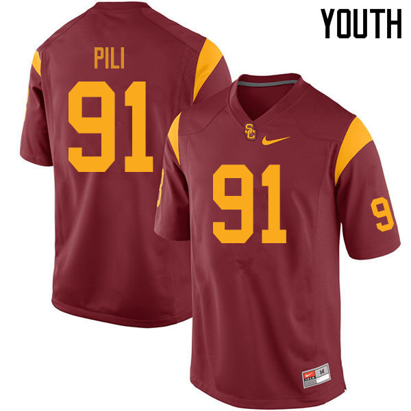 Youth #91 Brandon Pili USC Trojans College Football Jerseys Sale-Cardinal
